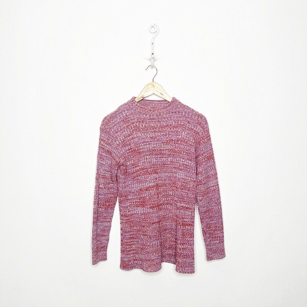 1960s 70s Gina Moretti mock neck sweater marled red purple womens 36 Small